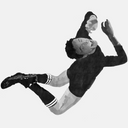 Illustration of goalie in black and white. Goalie is jumping with his back arched as if to stop a ball.
