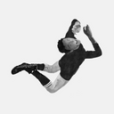 Black and white illustration of goalie jumping in the air with his back arched as if to catch a ball. 