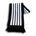 A black scarf with white stripes.