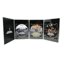View of the inside of the Blu-Ray DVD packaging containing 3 disc. the first of 4 folding panels shows the Juventus logo and the title of the movie, 2nd panel is a dvd of the feature film, 3rd panel is the italian version of the film, 4th panel is the special features disc.